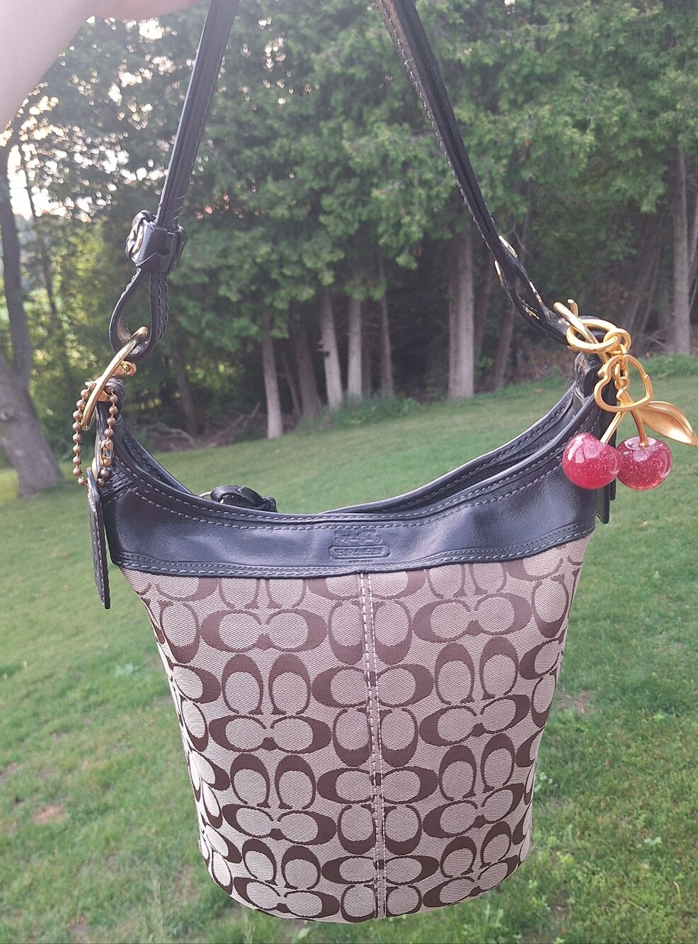 Coach Brown And Black Convertible Duffel Bucket Bag